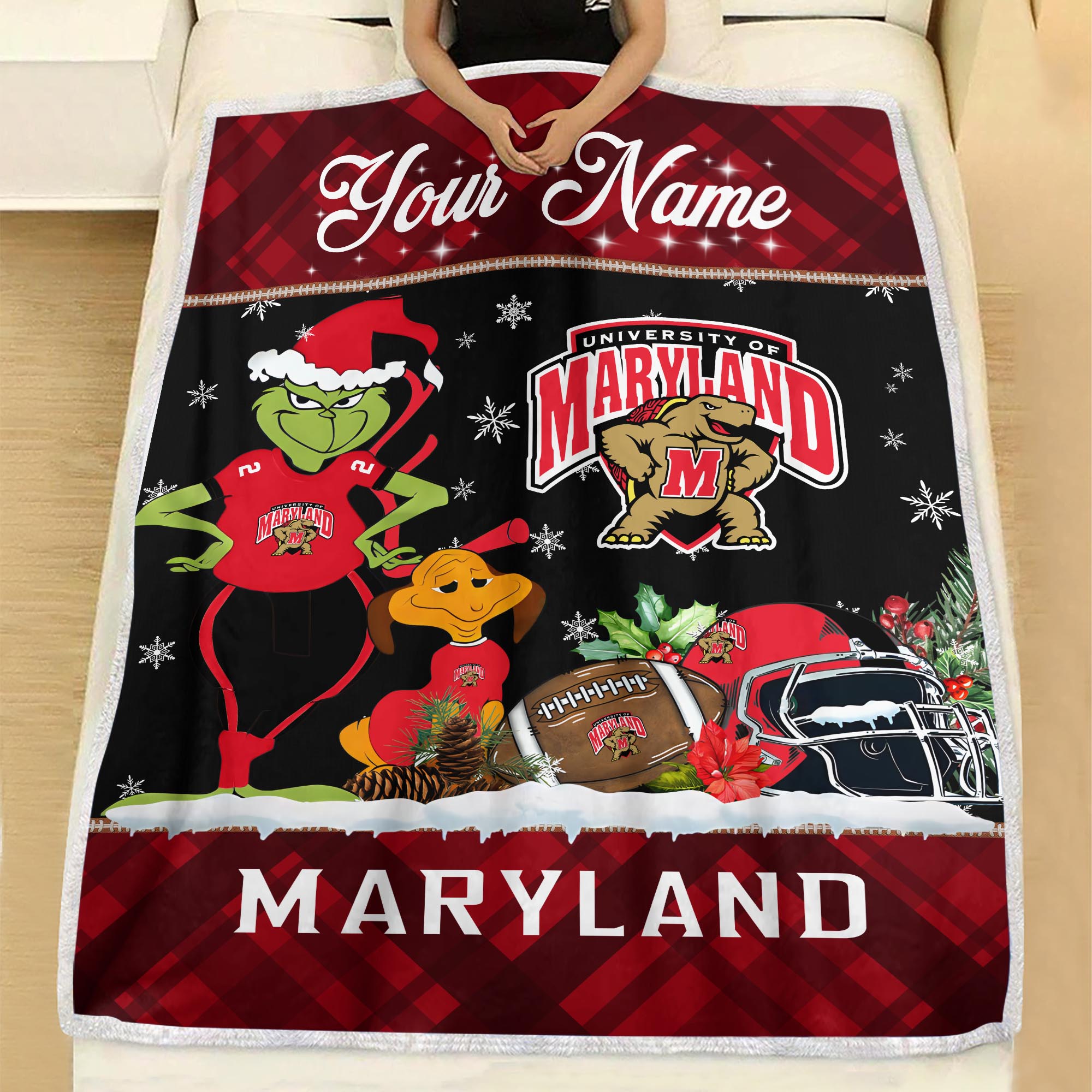 Sportswearmerch Maryland Terrapins NCAA x Grinch Christmas Fleece Blanket For Fan