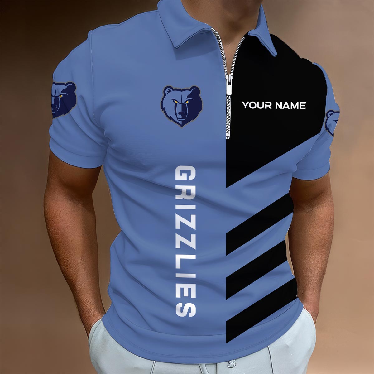 Sportswearmerch Memphis Grizzlies NBA Lapel Zip Polo Shirt For Fan