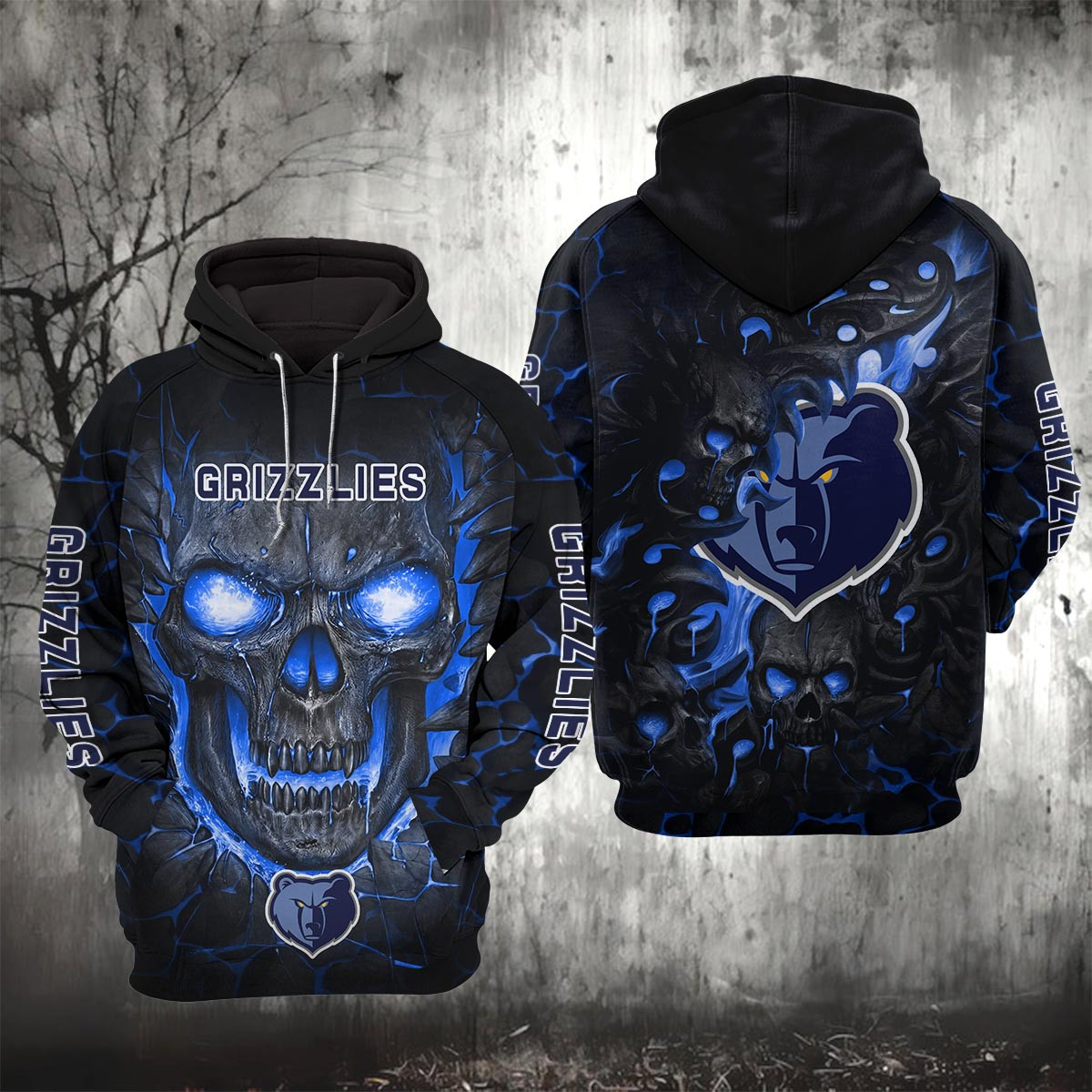 Sportswearmerch Memphis Grizzlies NBA Lava Skull Hoodie For Fan
