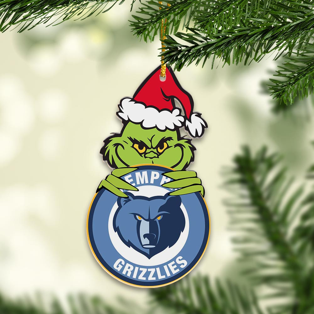 Sportswearmerch Memphis Grizzlies NBA x Grinch Christmas Acrylic Ornament For Fans
