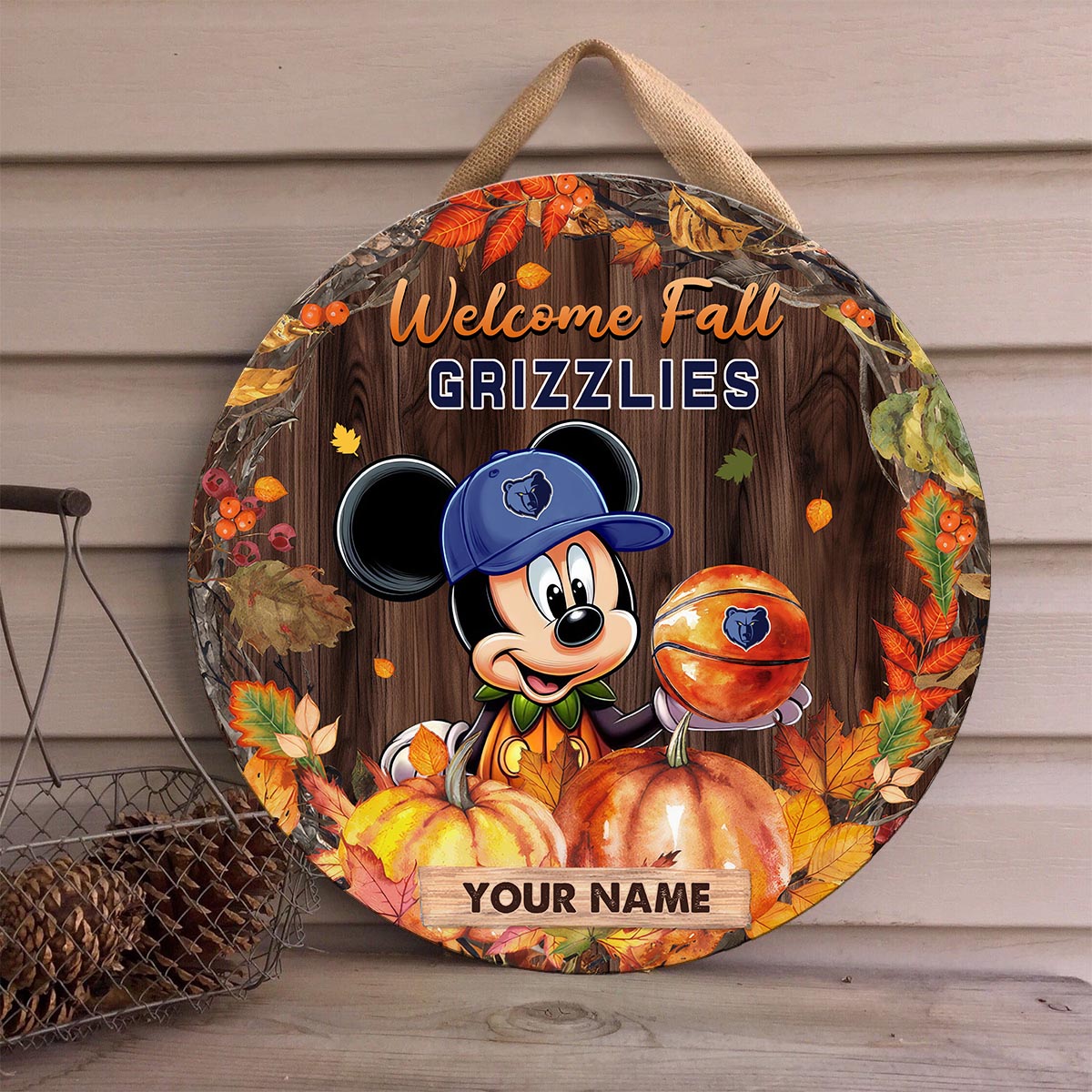Sportswearmerch Memphis Grizzlies NBA x Mickey Round Wooden Sign For Fan