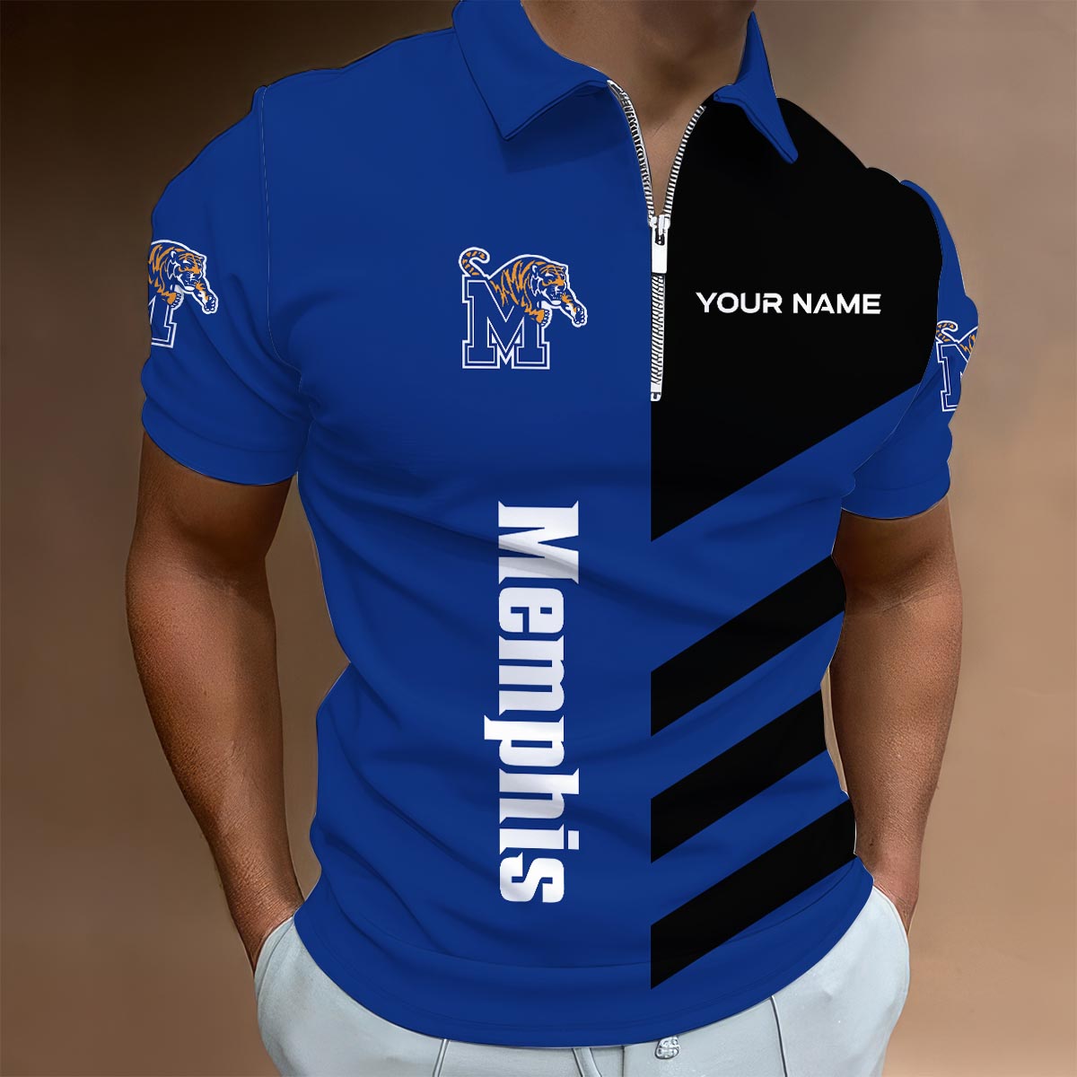 Sportswearmerch Memphis Tigers NCAA Lapel Zip Polo Shirt For Fan