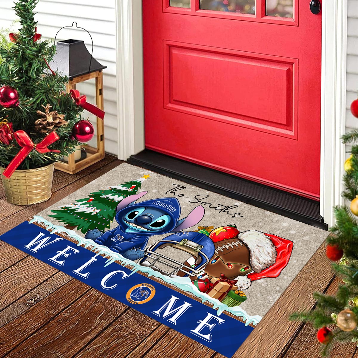 Sportswearmerch Memphis Tigers NCAA x Cute Stitch Christmas Doormat For Fan