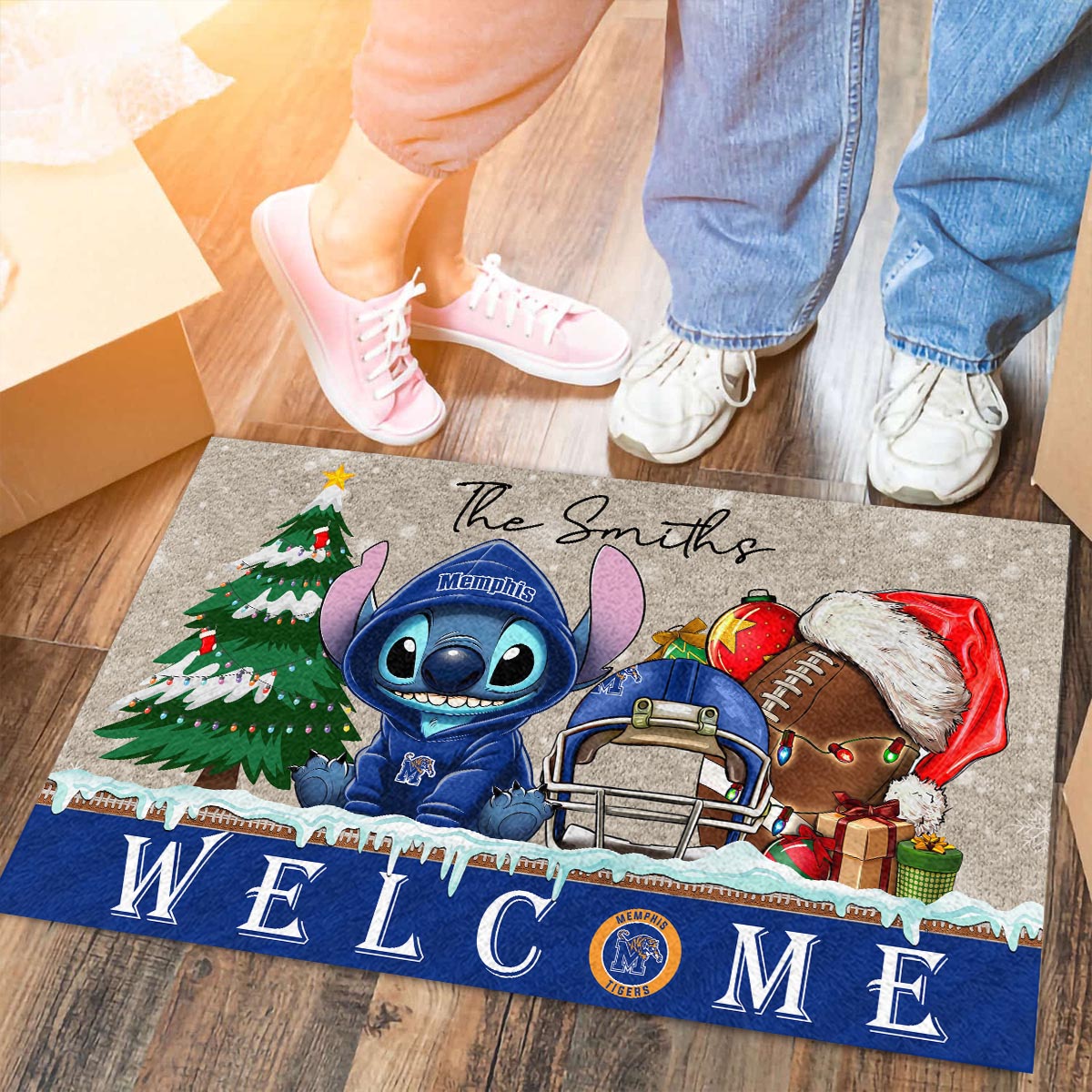 Sportswearmerch Memphis Tigers NCAA x Cute Stitch Christmas Doormat For Fan