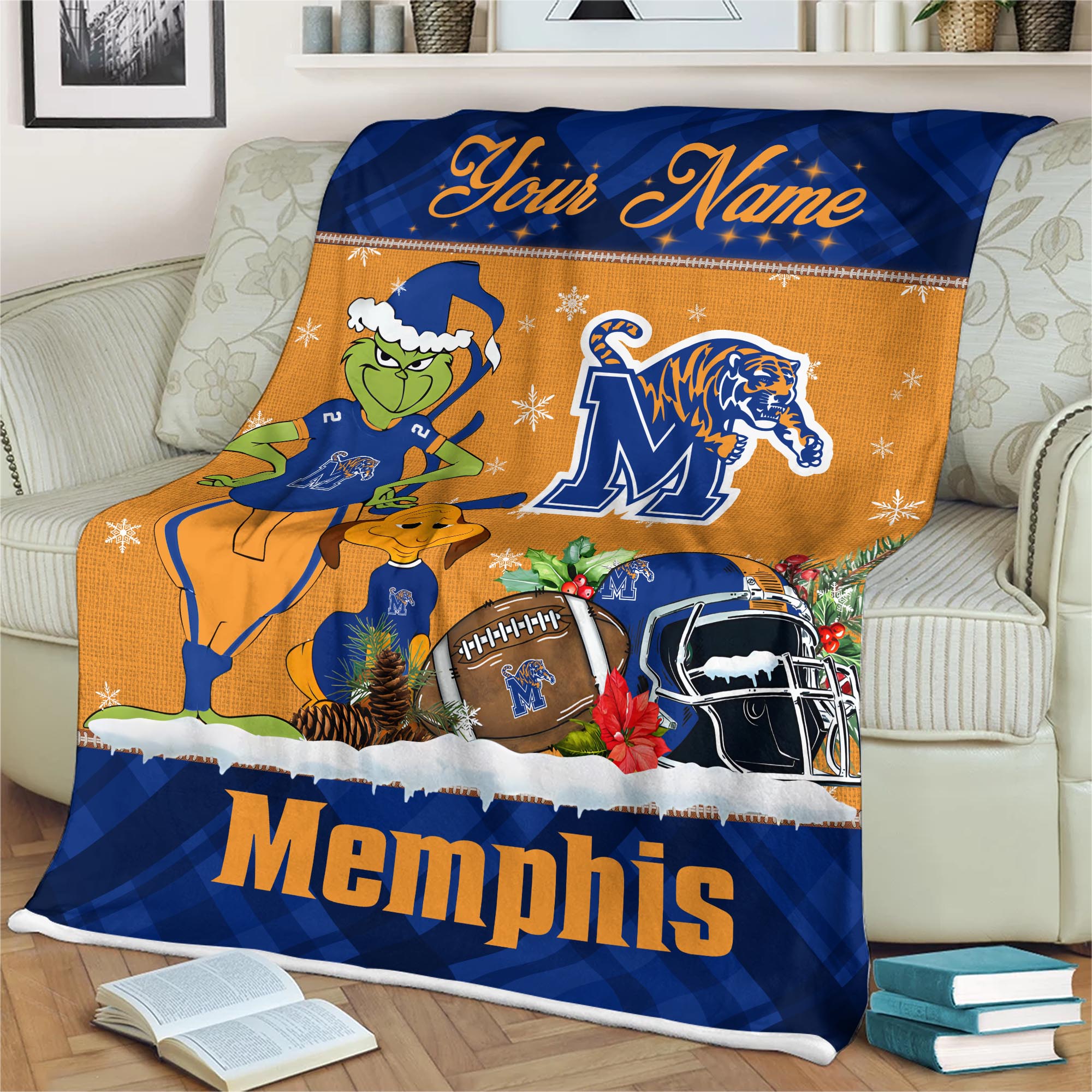 Sportswearmerch Memphis Tigers NCAA x Grinch Christmas Fleece Blanket For Fan