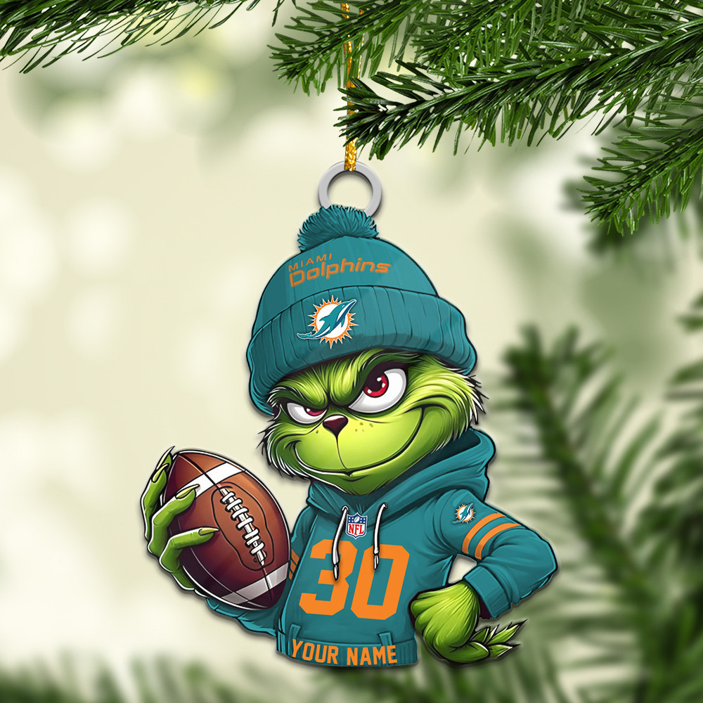 Sportswearmerch Miami Dolphins NBA x Grinch Christmas Acrylic Ornament For Fans