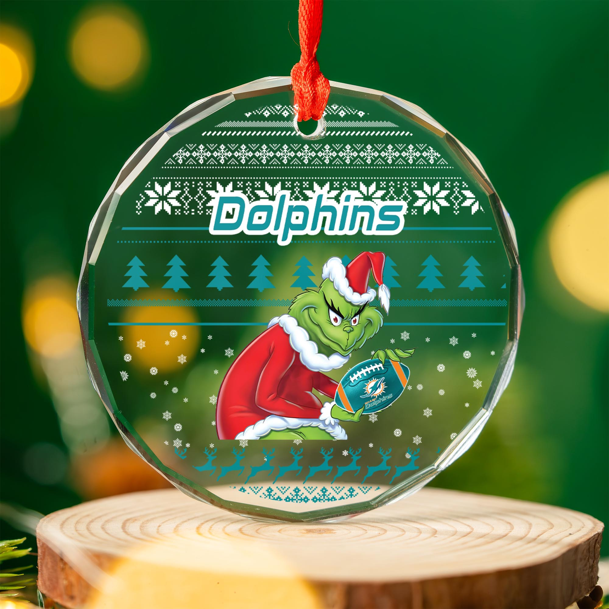 Sportswearmerch Miami Dolphins NBA x Grinch Christmas Glass Ornament For Fans