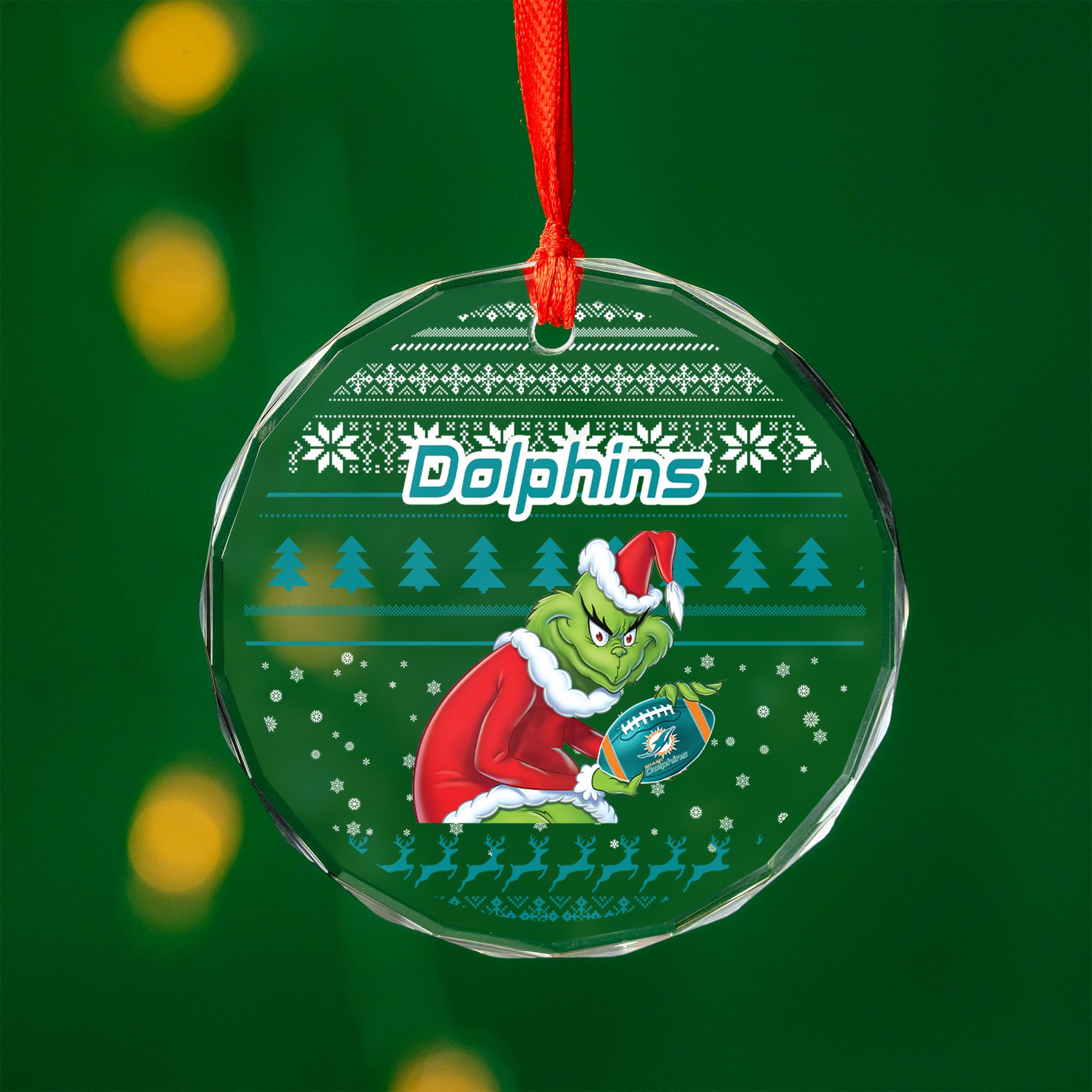Sportswearmerch Miami Dolphins NBA x Grinch Christmas Glass Ornament For Fans