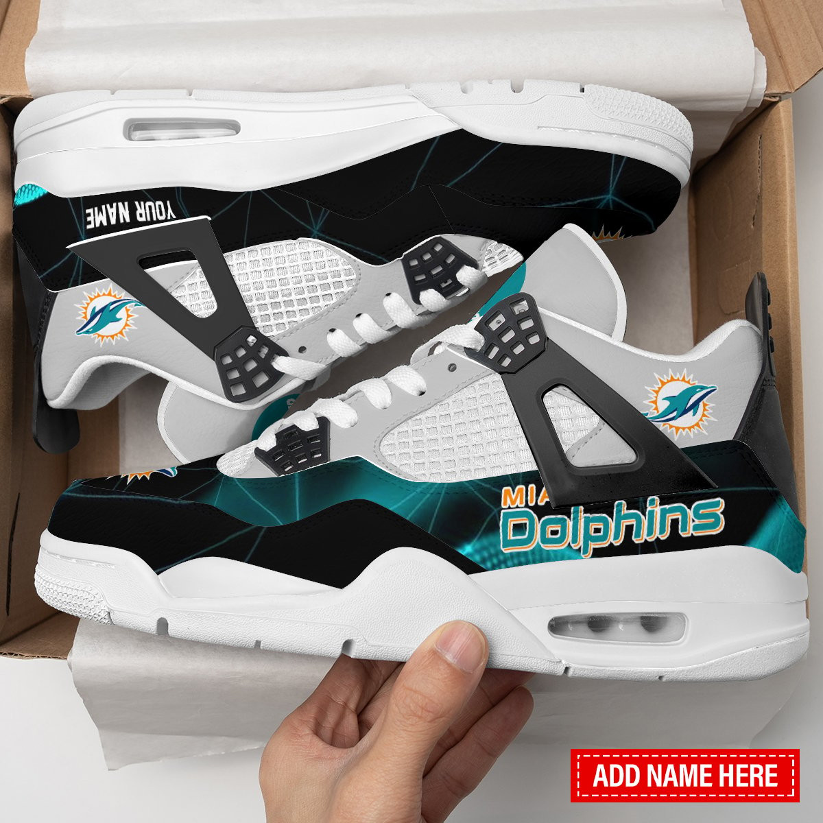 Sportswearmerch Miami Dolphins NFL Air Jordan 4 Sneaker AJ4 Sneakers Shoes For Men And Women