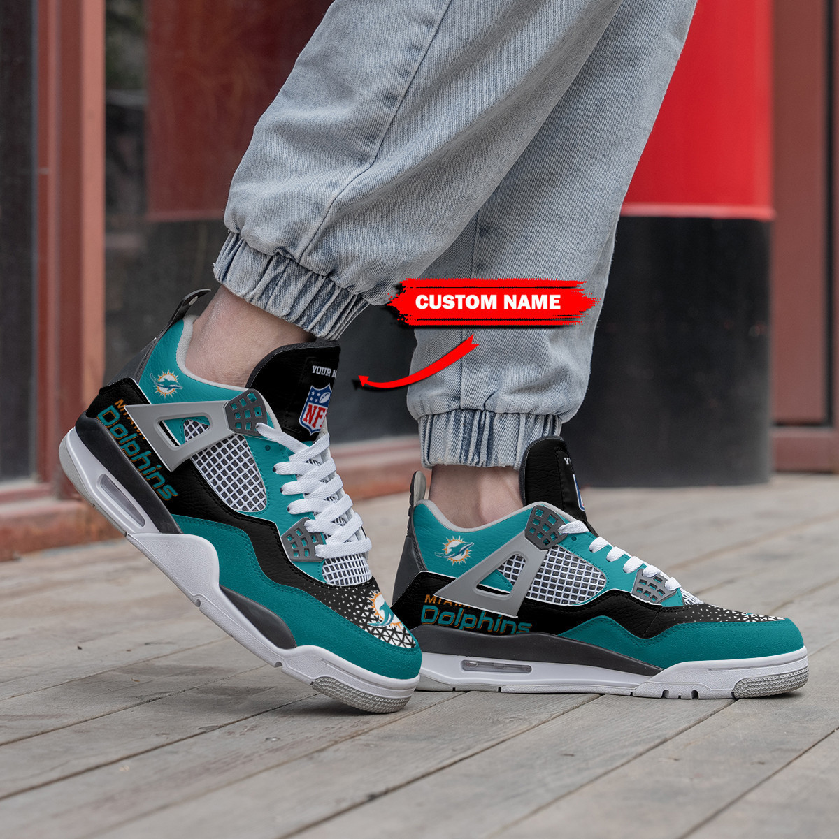 Sportswearmerch Miami Dolphins NFL Air Jordan 4 Sneaker AJ4 Sneakers Shoes For Men And Women