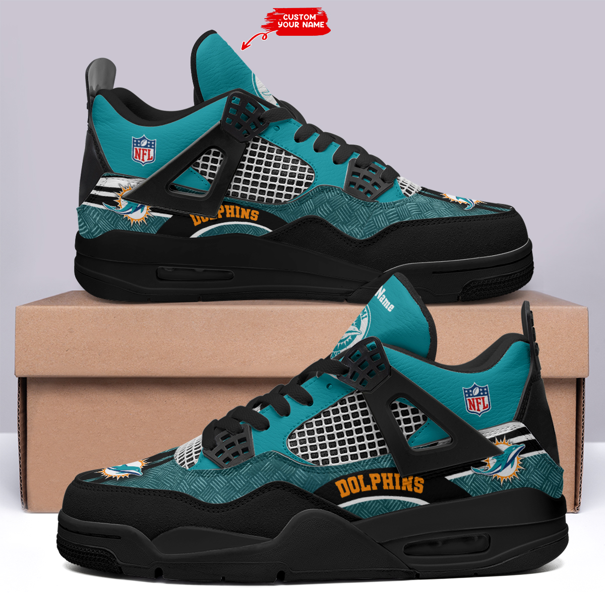 Sportswearmerch Miami Dolphins NFL Air Jordan 4 Sneaker AJ4 Sneakers Shoes For Men And Women