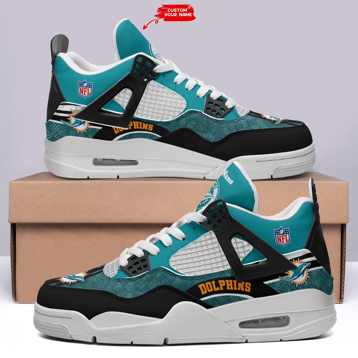 Sportswearmerch Miami Dolphins NFL Air Jordan 4 Sneaker AJ4 Sneakers Shoes For Men And Women