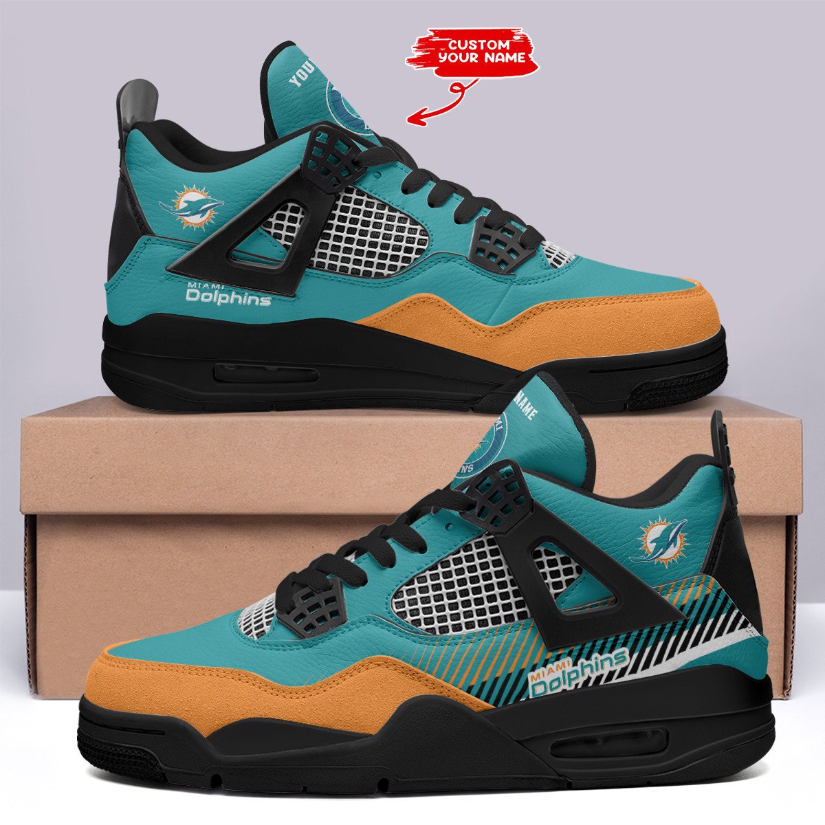 Sportswearmerch Miami Dolphins NFL Air Jordan 4 Sneaker AJ4 Sneakers Shoes For Men And Women
