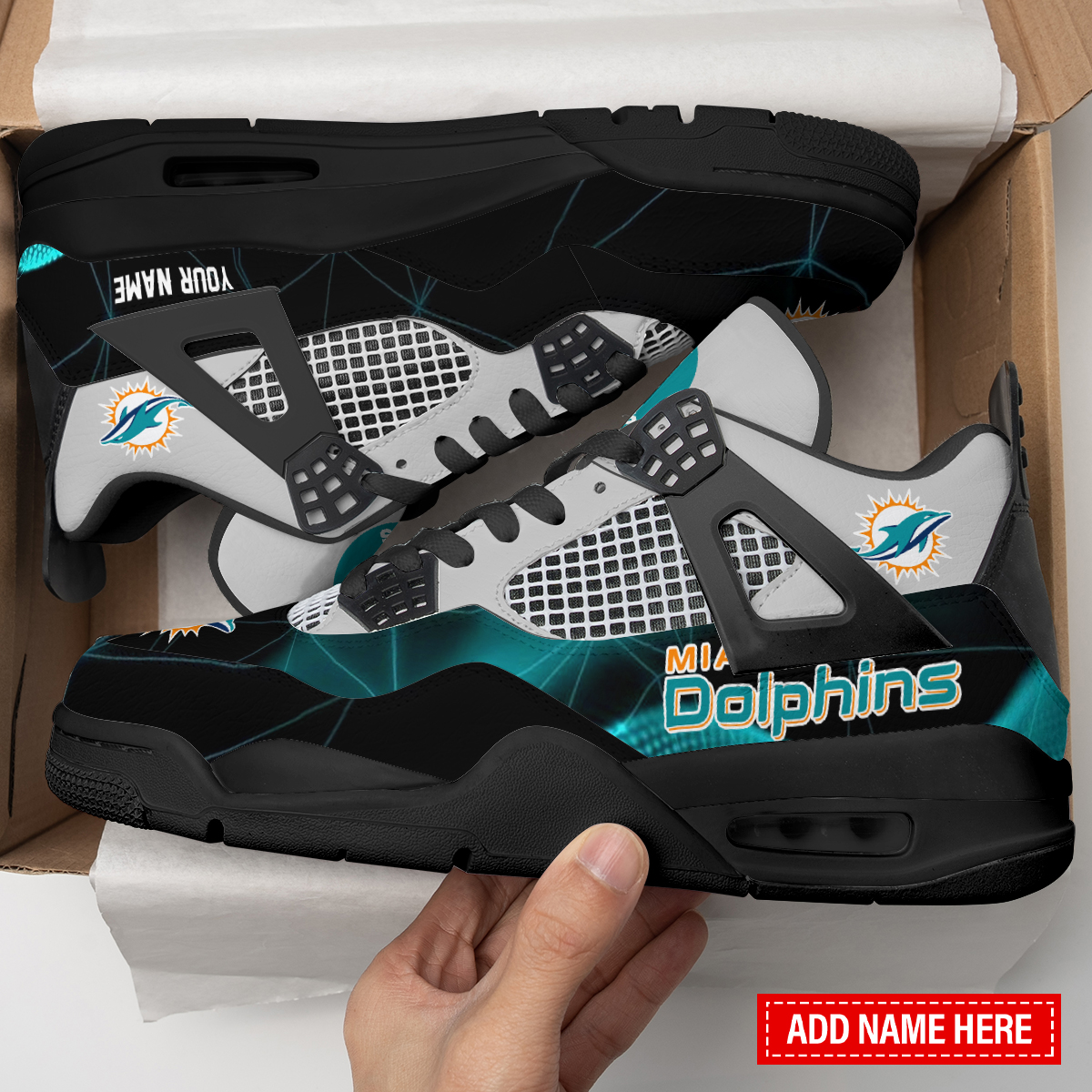 Sportswearmerch Miami Dolphins NFL Air Jordan 4 Sneaker AJ4 Sneakers Shoes For Men And Women