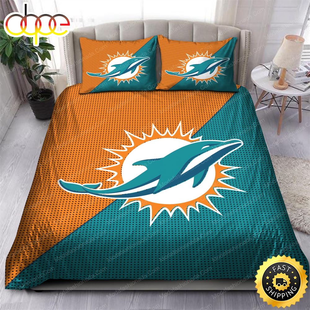 Sportswearmerch Miami Dolphins NFL Aqua Orange Bedding Set For Fan