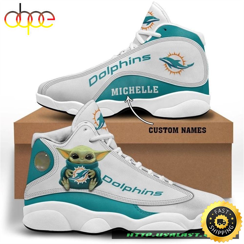 Sportswearmerch Miami Dolphins NFL Baby Yoda AJ13 Sneakers Shoes For Men And Women