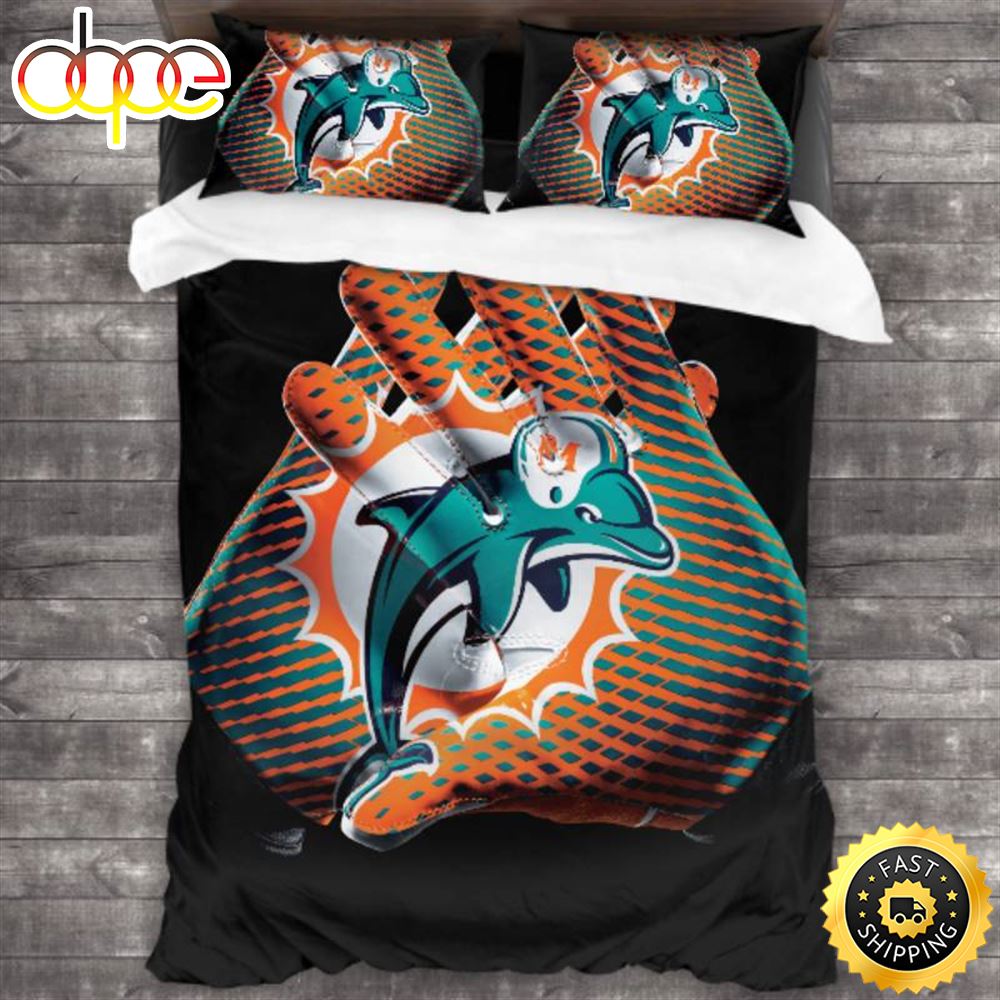 Sportswearmerch Miami Dolphins NFL Black Orange Bedding Set For Fan