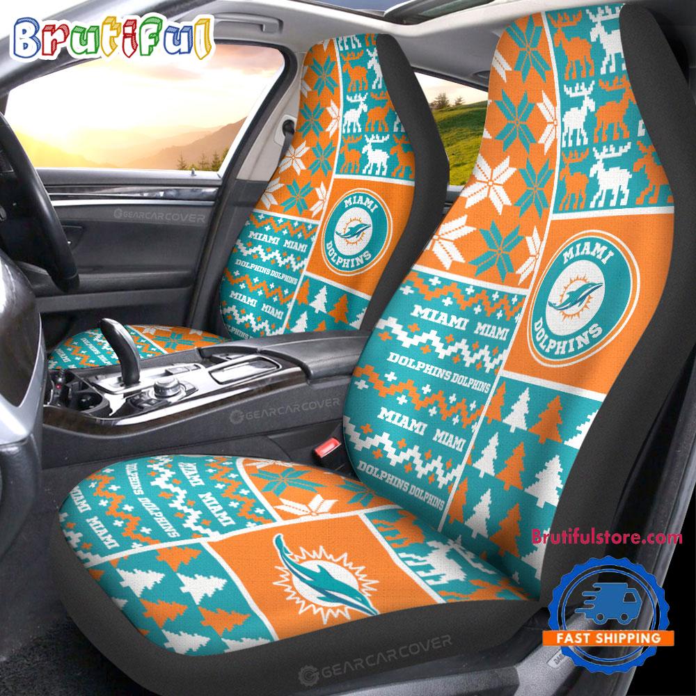Sportswearmerch Miami Dolphins NFL Design Christmas Car Seat Covers For Fan