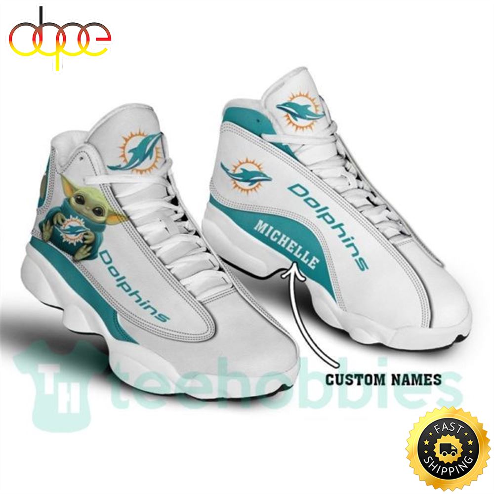 Sportswearmerch Miami Dolphins NFL Grogu Baby Yoda AJ13 Sneakers Shoes For Men And Women