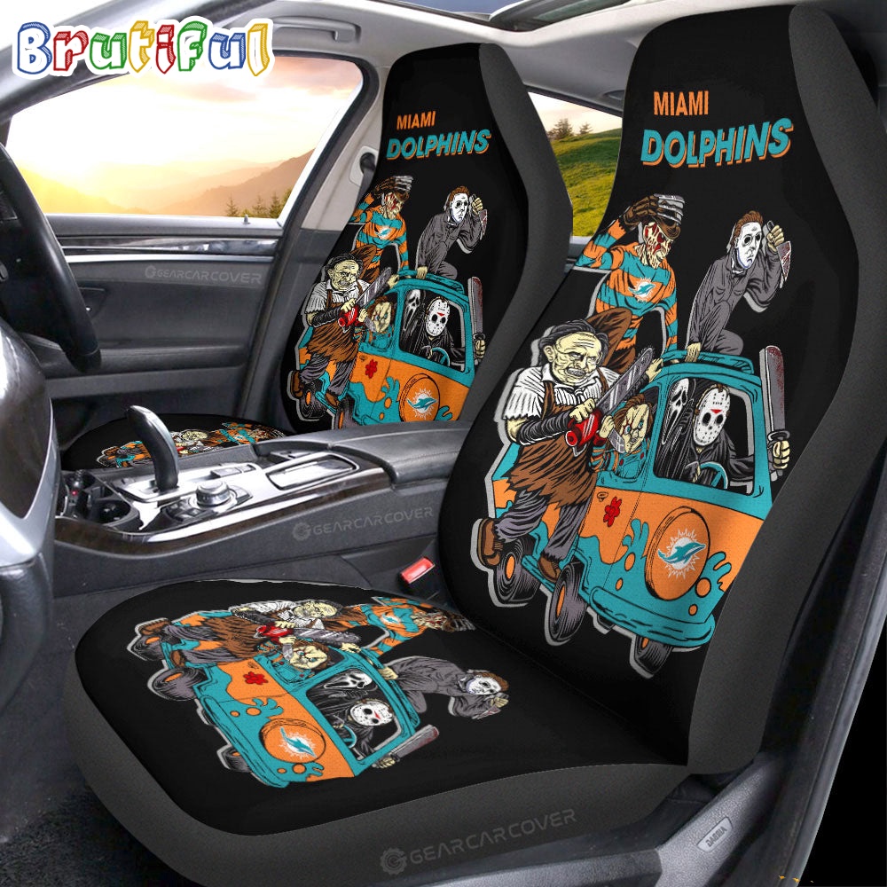Sportswearmerch Miami Dolphins NFL Horror Characters Essential Halloween Car Seat Covers For Fan