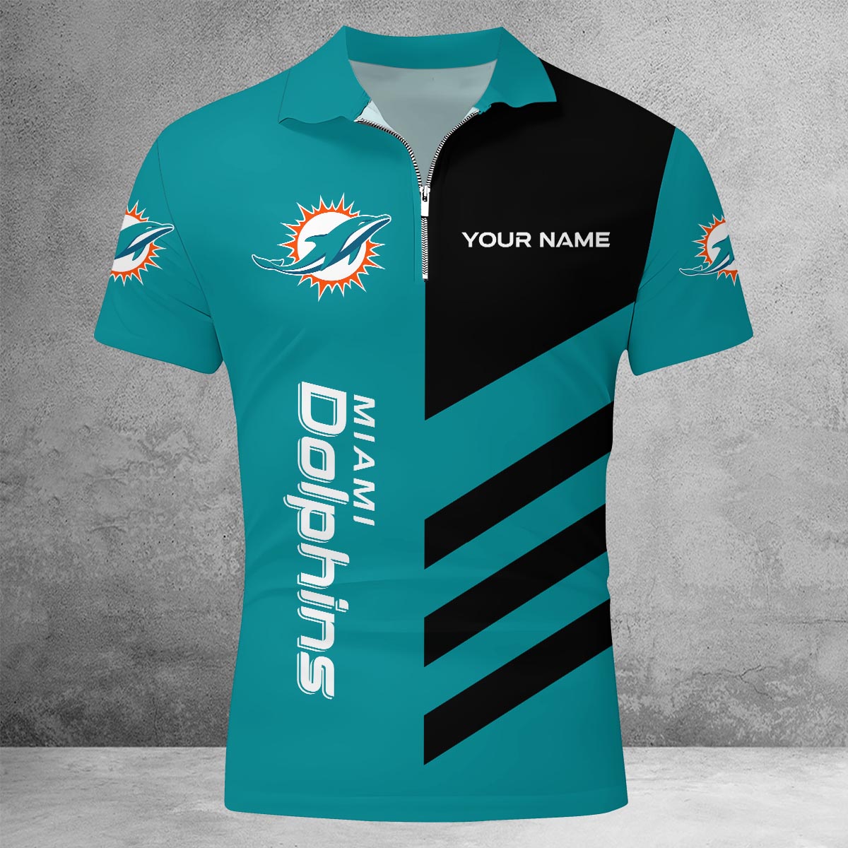 Sportswearmerch Miami Dolphins NFL Lapel Zip Polo Shirt For Fan