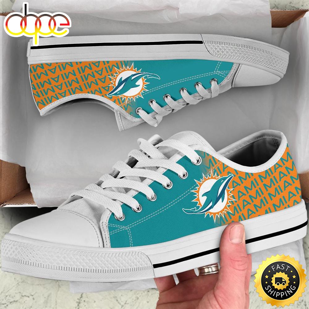 Sportswearmerch Miami Dolphins NFL Low Top Canvas Sneakers Shoes For Men And Women