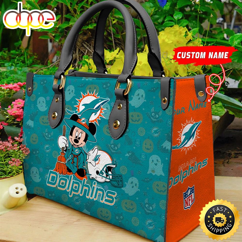 Sportswearmerch Miami Dolphins NFL Minnie Women Leather Hand Bag For Fan