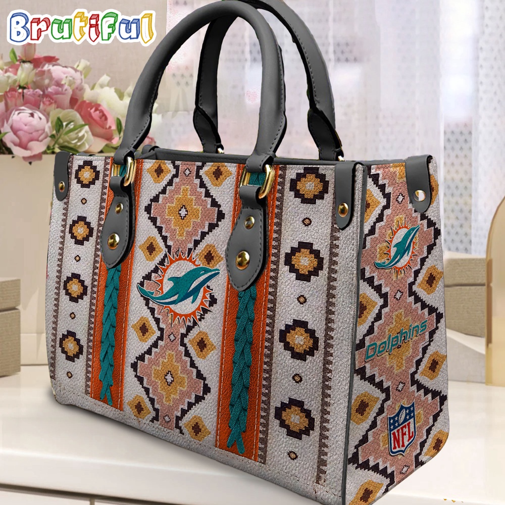 Sportswearmerch Miami Dolphins NFL Native American Pattern Leather Bag For Fan