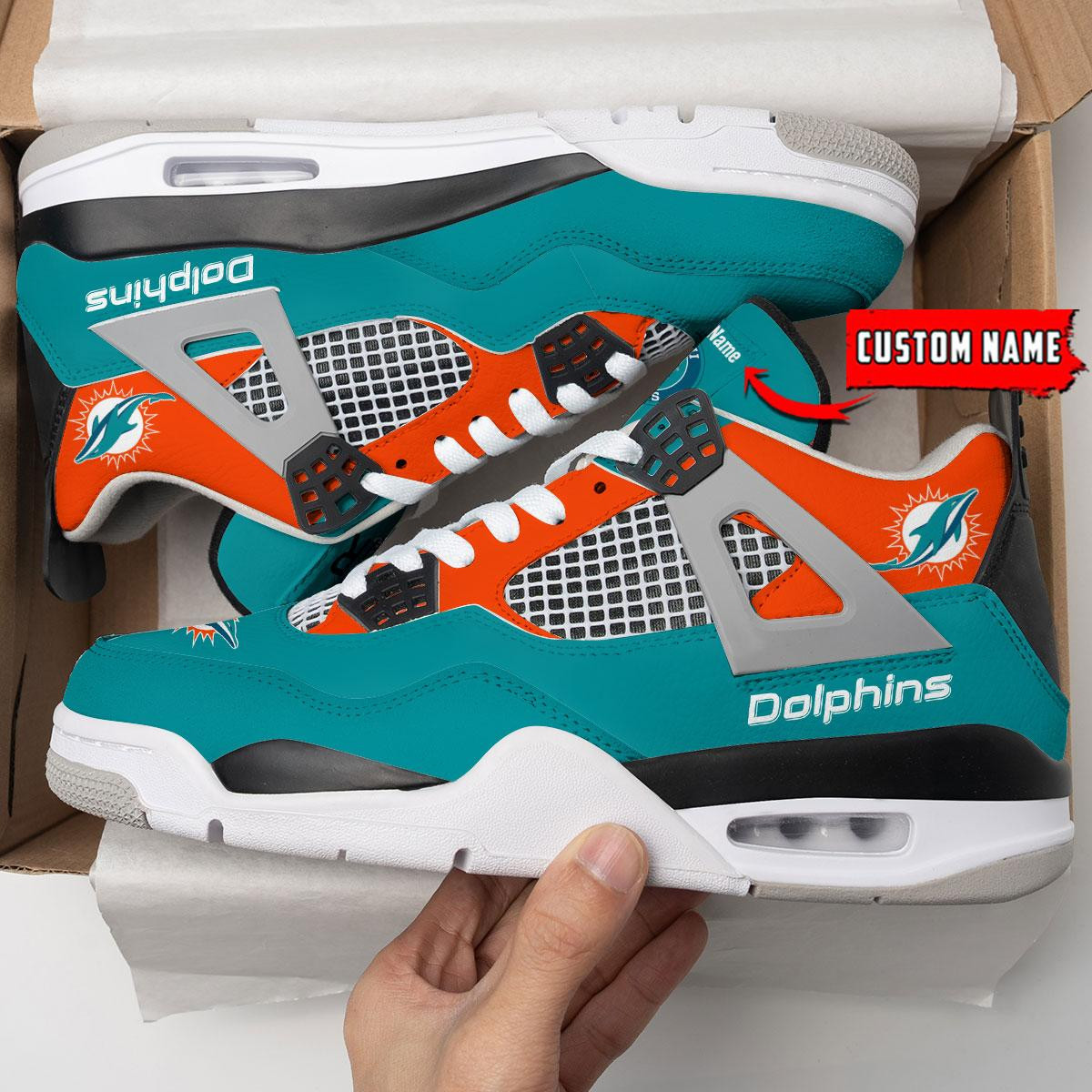 Sportswearmerch Miami Dolphins NFL Personalized Air Jordan 4 SnAJ4 Sneakers Shoes For Men And Women