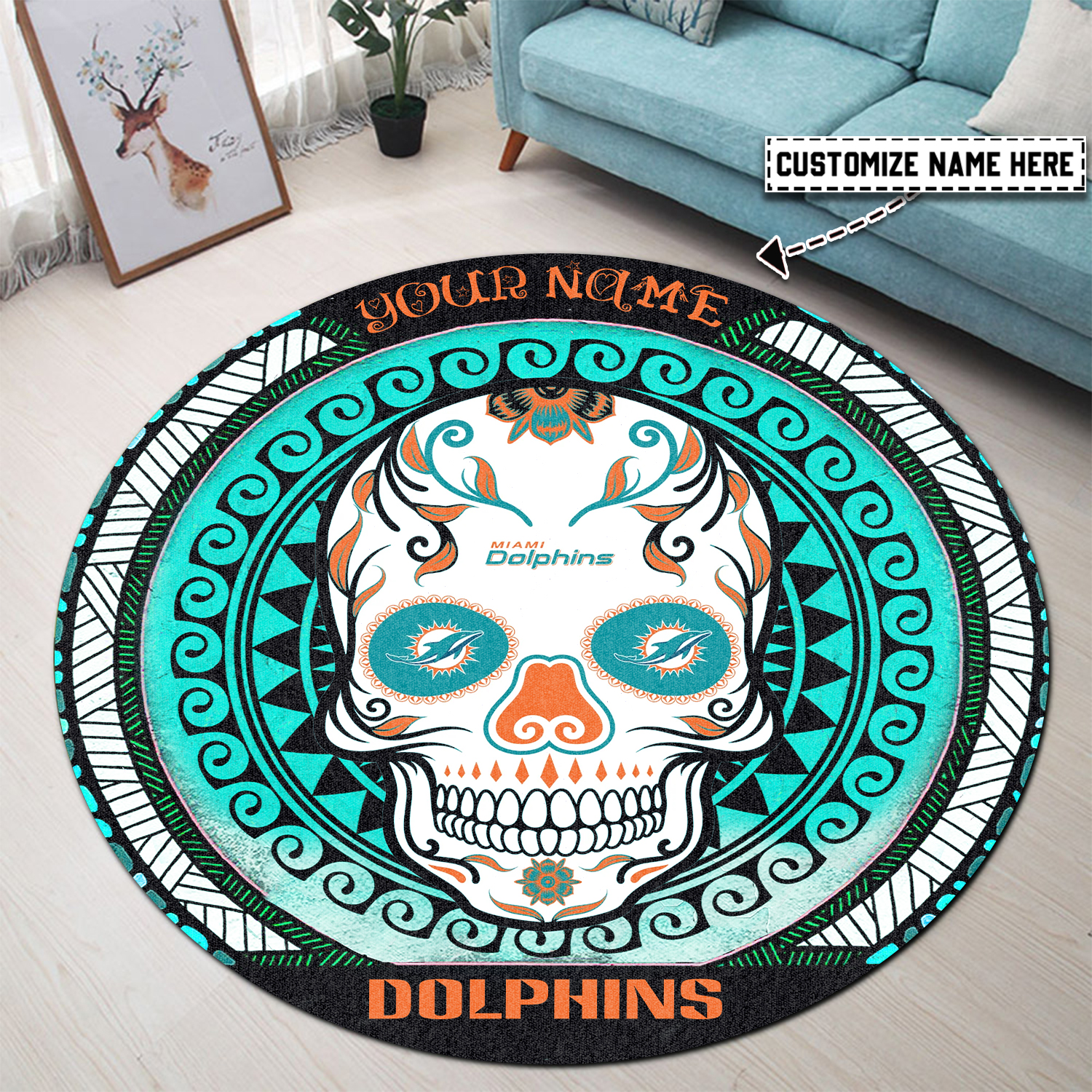 Sportswearmerch Miami Dolphins NFL Personalized Round Rug For Fan