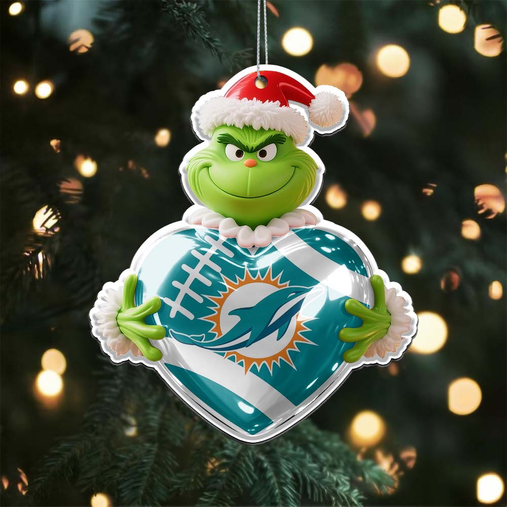 Sportswearmerch Miami Dolphins NFL The Grinch x Christmas Acrylic Ornament Gift For Fan