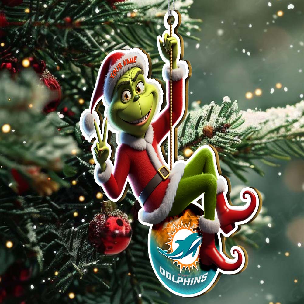 Sportswearmerch Miami Dolphins NFL The Grinch x Christmas Acrylic Ornament Gift For Fan