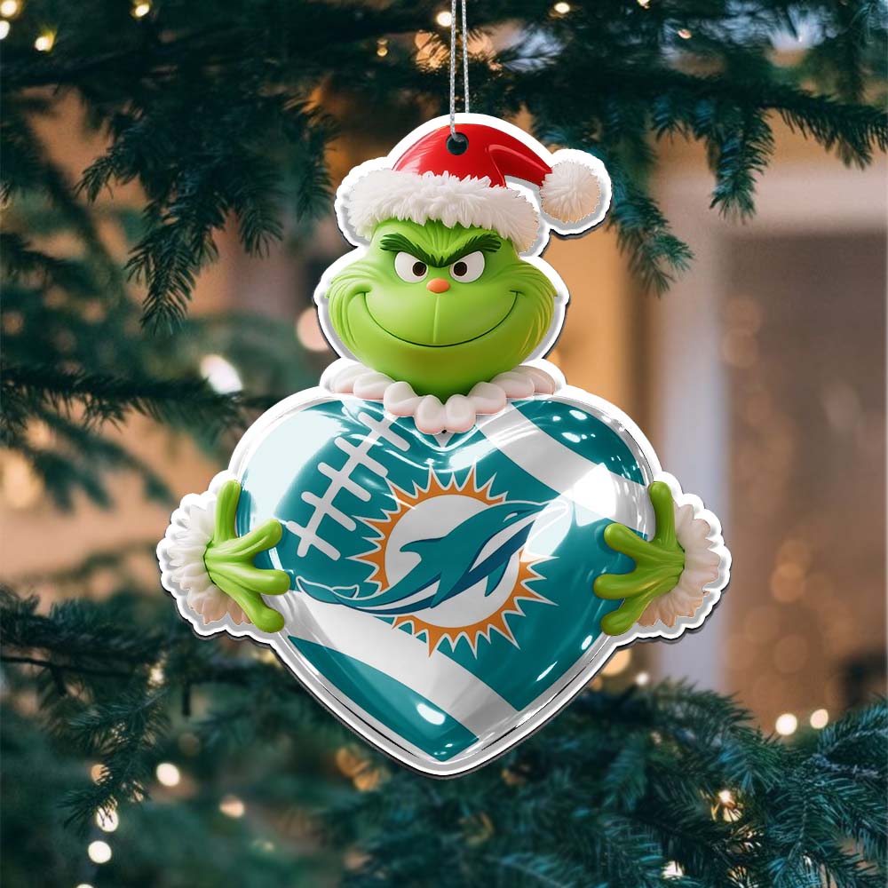 Sportswearmerch Miami Dolphins NFL The Grinch x Christmas Acrylic Ornament Gift For Fan