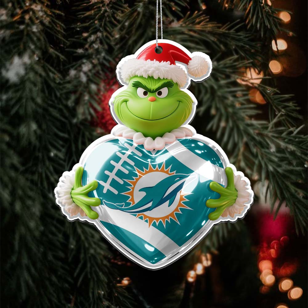 Sportswearmerch Miami Dolphins NFL The Grinch x Christmas Acrylic Ornament Gift For Fan