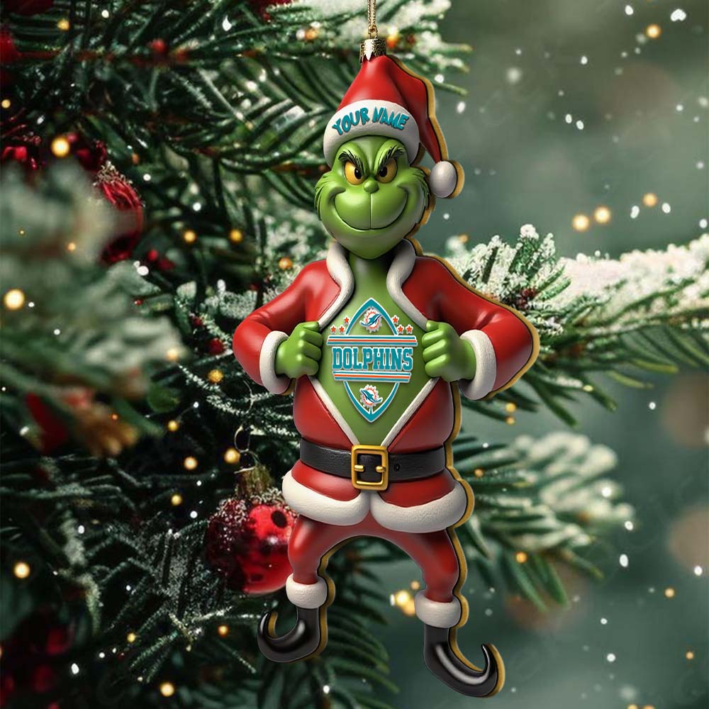 Sportswearmerch Miami Dolphins NFL The Grinch x Christmas Acrylic Ornament Gift For Fan