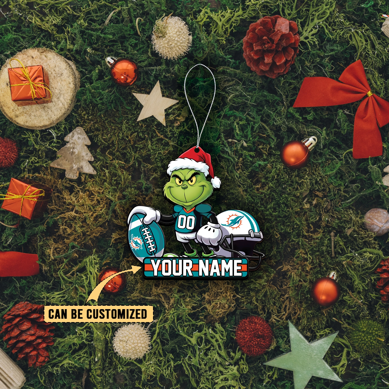 Sportswearmerch Miami Dolphins NFL The Grinch x Christmas Acrylic Ornament Gift For Fan