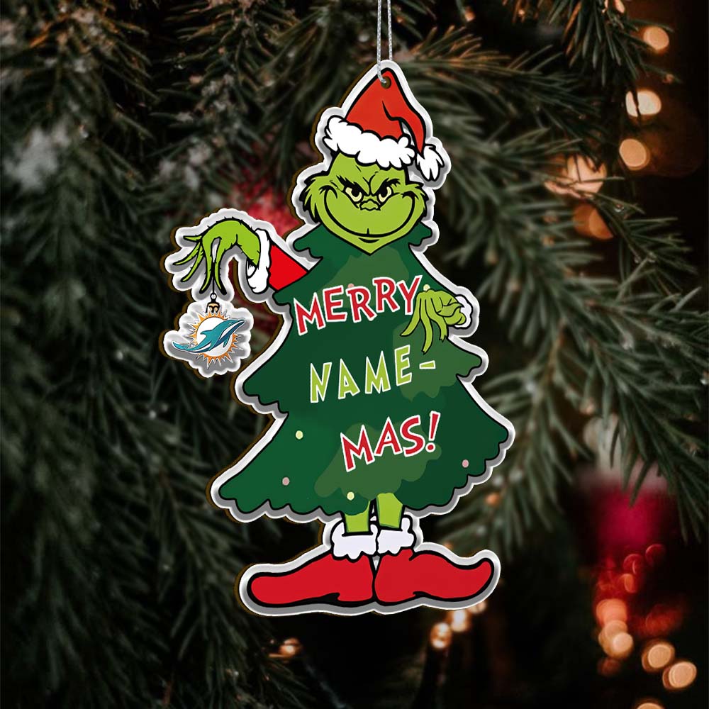 Sportswearmerch Miami Dolphins NFL The Grinch x Christmas Acrylic Ornament Gift For Fan
