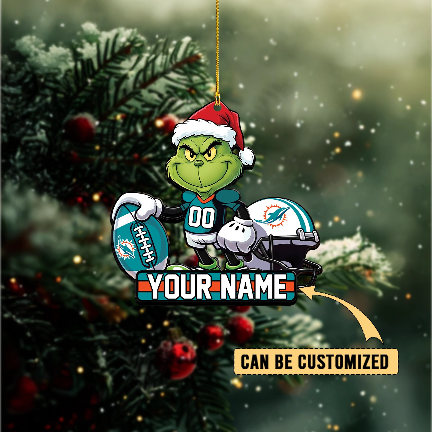 Sportswearmerch Miami Dolphins NFL The Grinch x Christmas Acrylic Ornament Gift For Fan