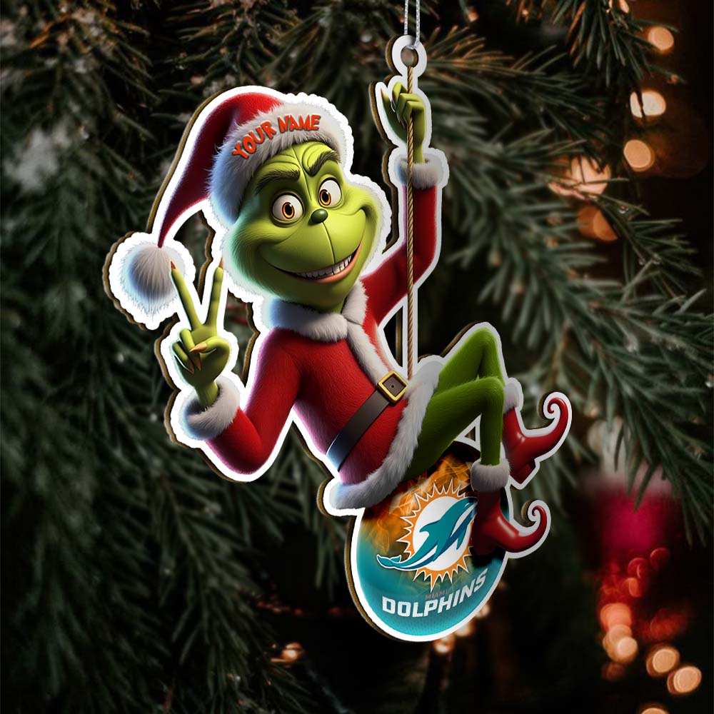 Sportswearmerch Miami Dolphins NFL The Grinch x Christmas Acrylic Ornament Gift For Fan