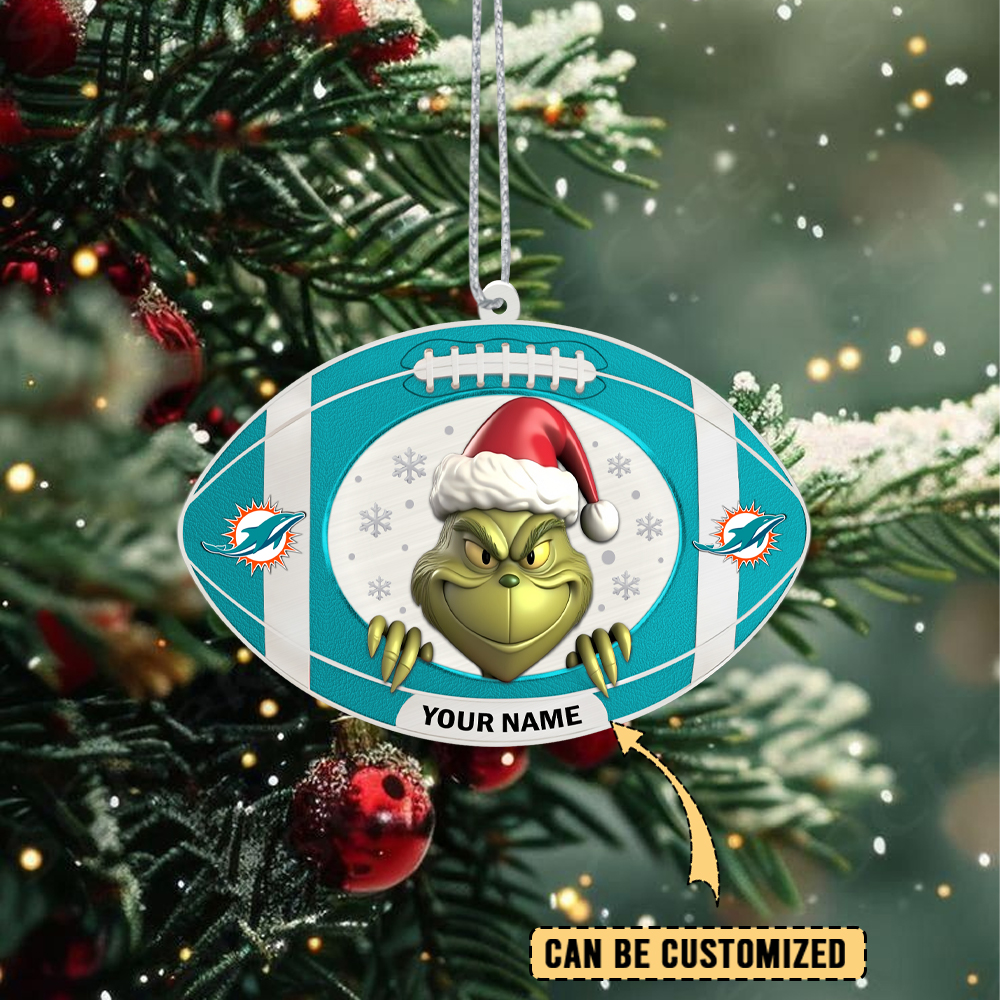 Sportswearmerch Miami Dolphins NFL The Grinch x Christmas Acrylic Ornament Gift For Fan