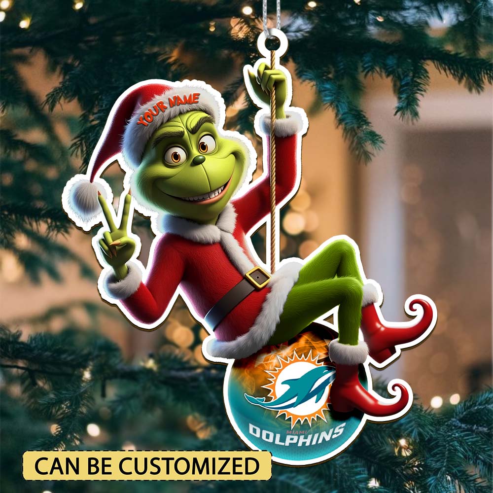 Sportswearmerch Miami Dolphins NFL The Grinch x Christmas Acrylic Ornament Gift For Fan
