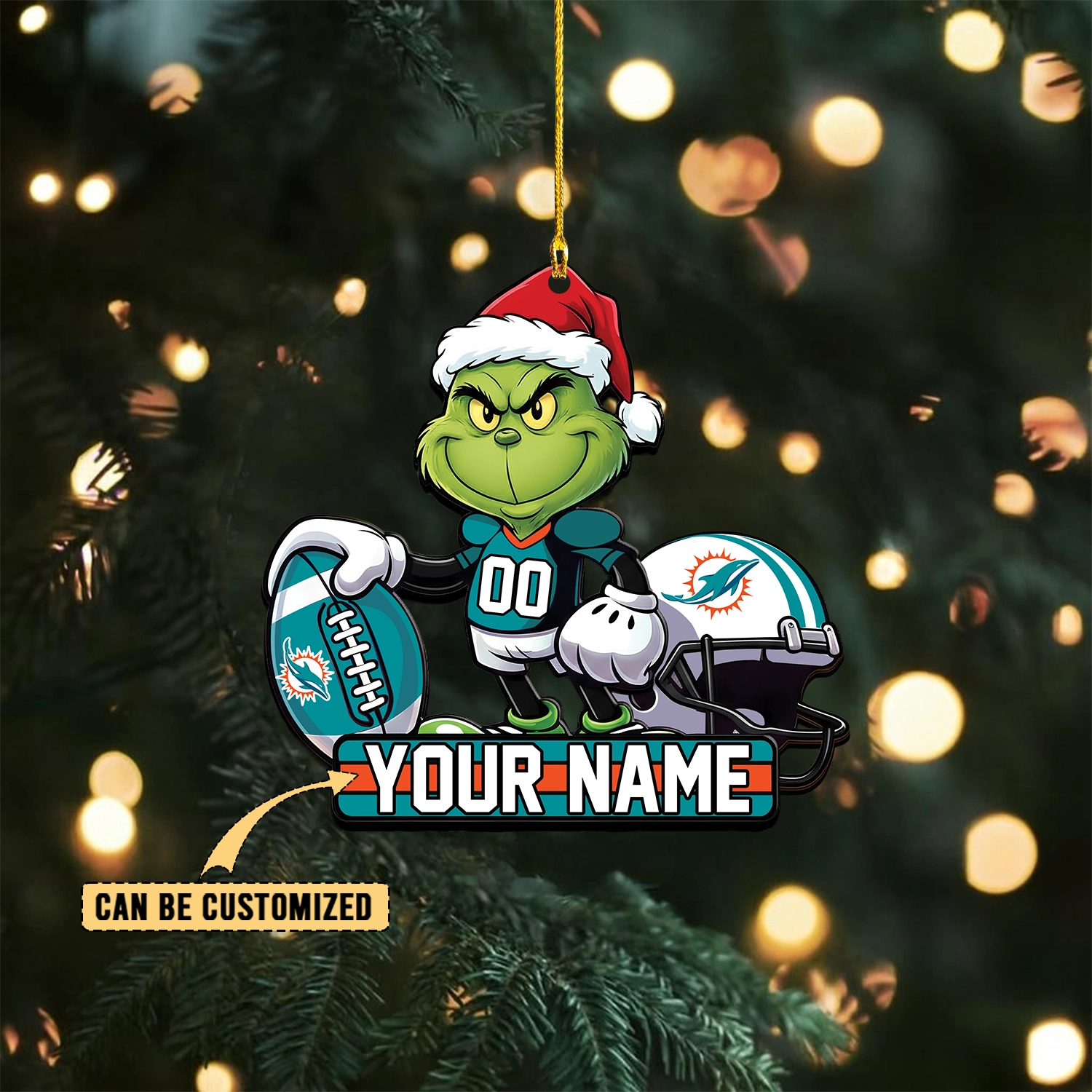 Sportswearmerch Miami Dolphins NFL The Grinch x Christmas Acrylic Ornament Gift For Fan