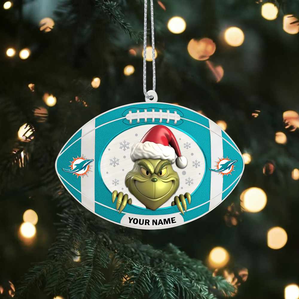 Sportswearmerch Miami Dolphins NFL The Grinch x Christmas Acrylic Ornament Gift For Fan