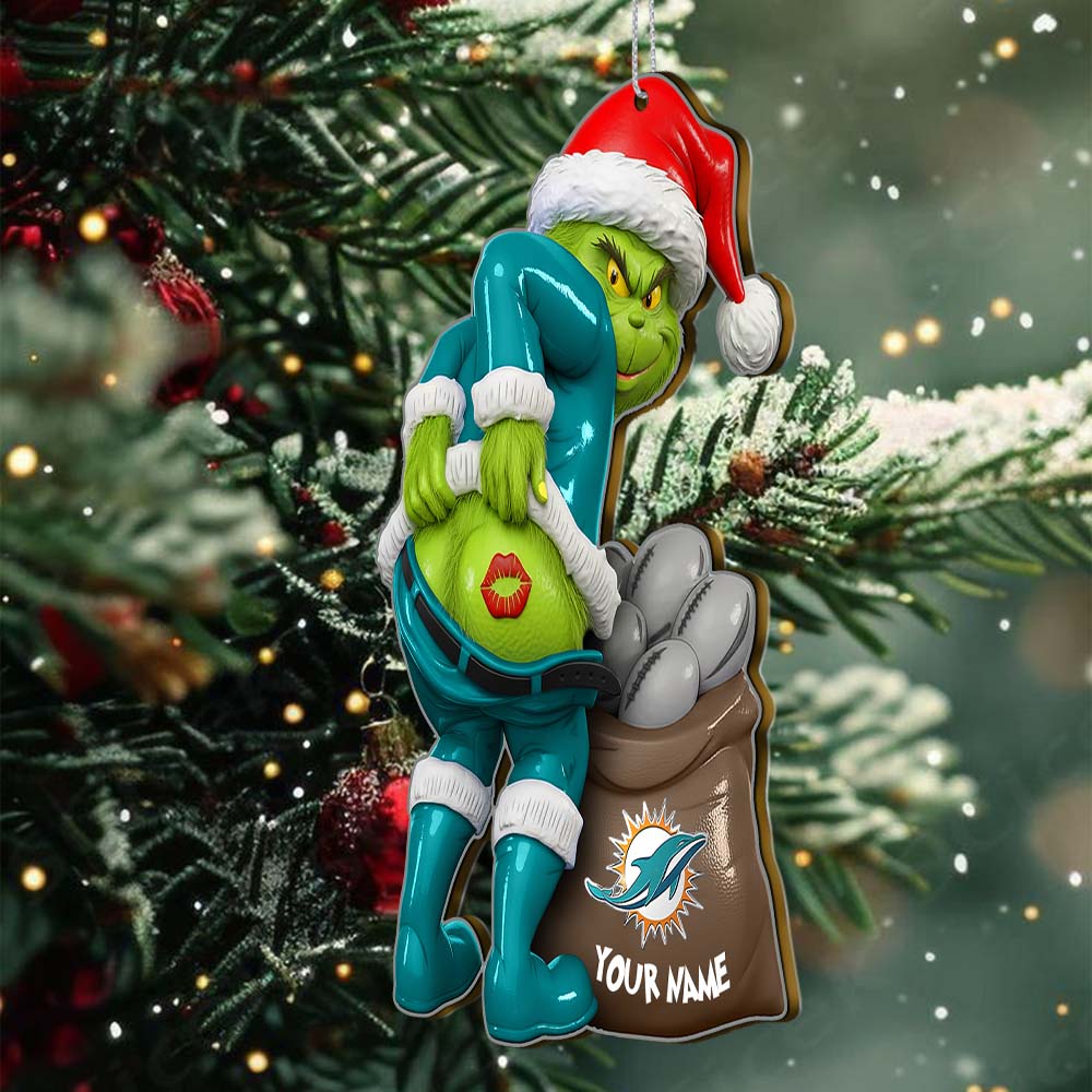 Sportswearmerch Miami Dolphins NFL The Grinch x Christmas Acrylic Ornament Gift For Fan