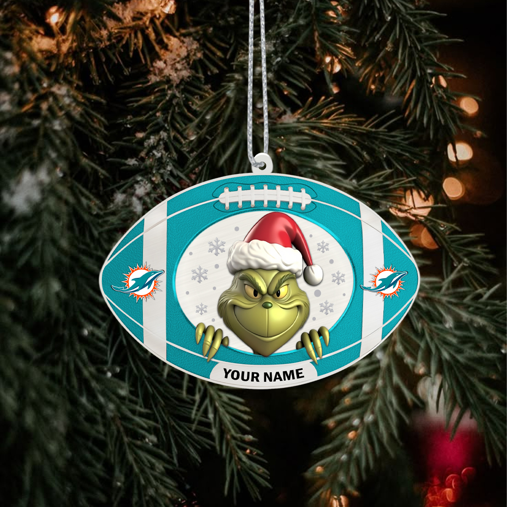 Sportswearmerch Miami Dolphins NFL The Grinch x Christmas Acrylic Ornament Gift For Fan