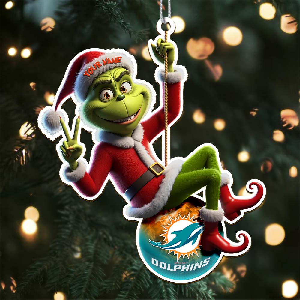 Sportswearmerch Miami Dolphins NFL The Grinch x Christmas Acrylic Ornament Gift For Fan