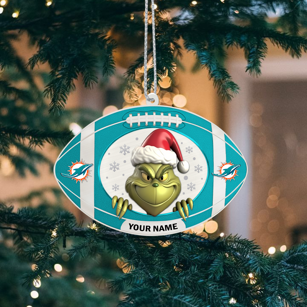 Sportswearmerch Miami Dolphins NFL The Grinch x Christmas Acrylic Ornament Gift For Fan