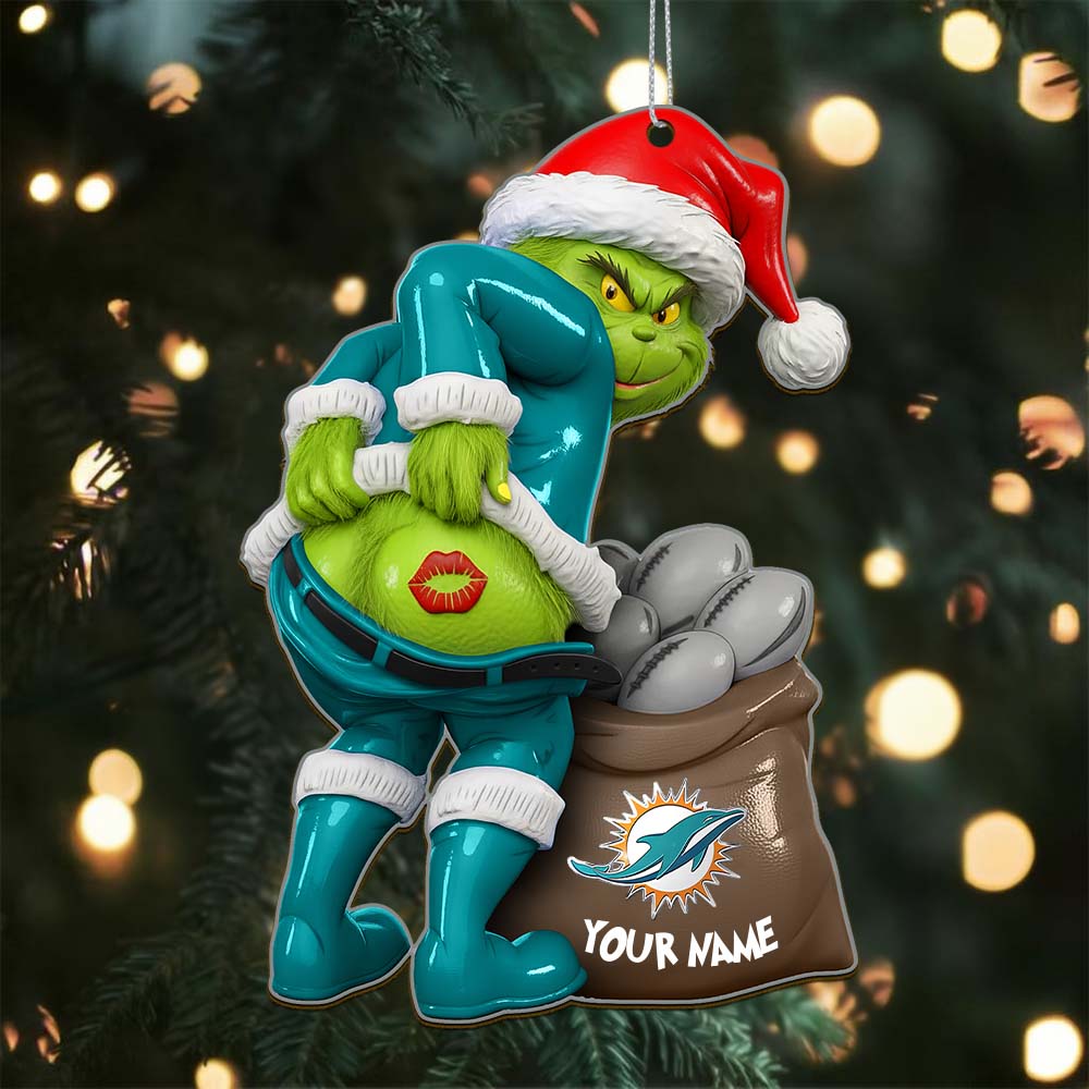 Sportswearmerch Miami Dolphins NFL The Grinch x Christmas Acrylic Ornament Gift For Fan