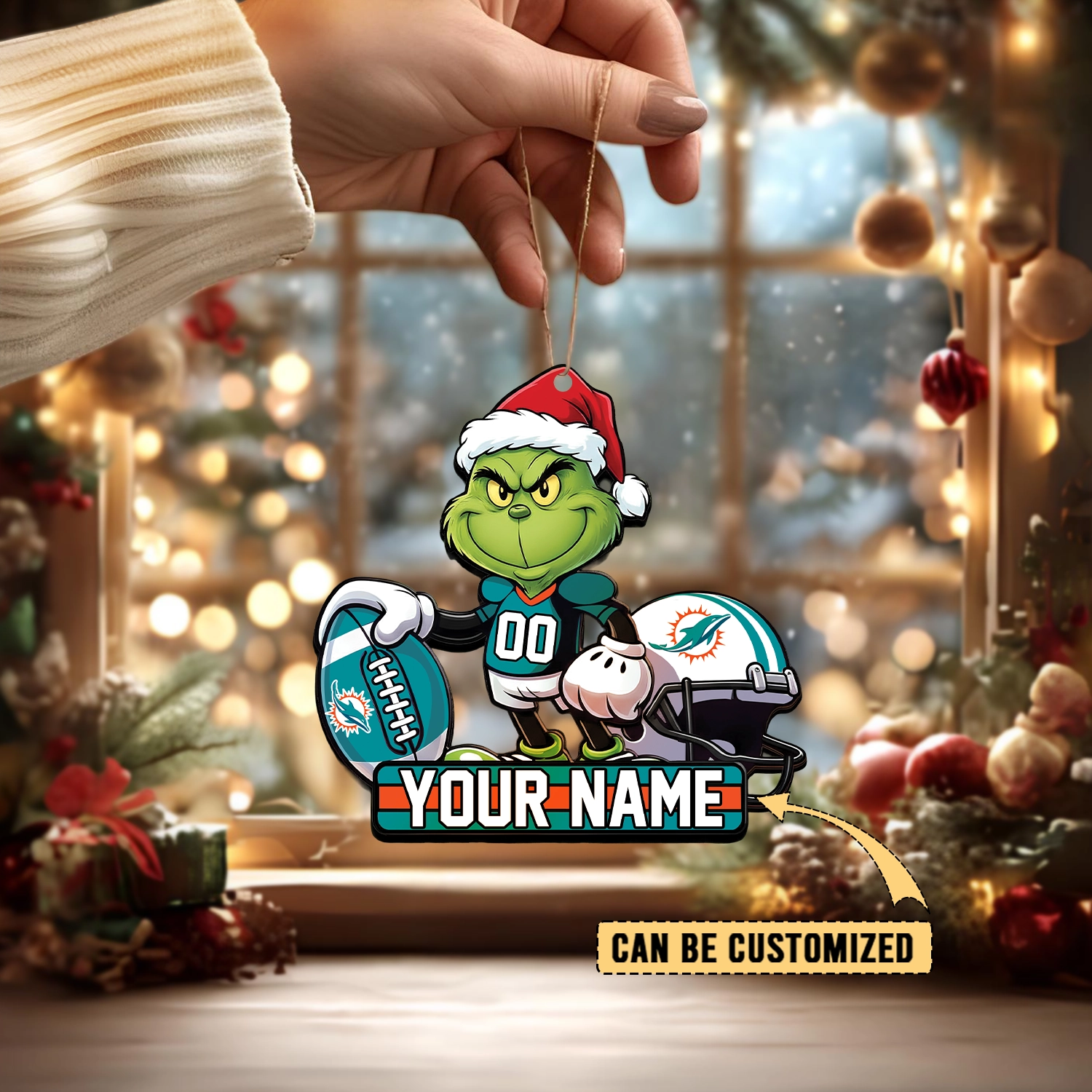 Sportswearmerch Miami Dolphins NFL The Grinch x Christmas Acrylic Ornament Gift For Fan