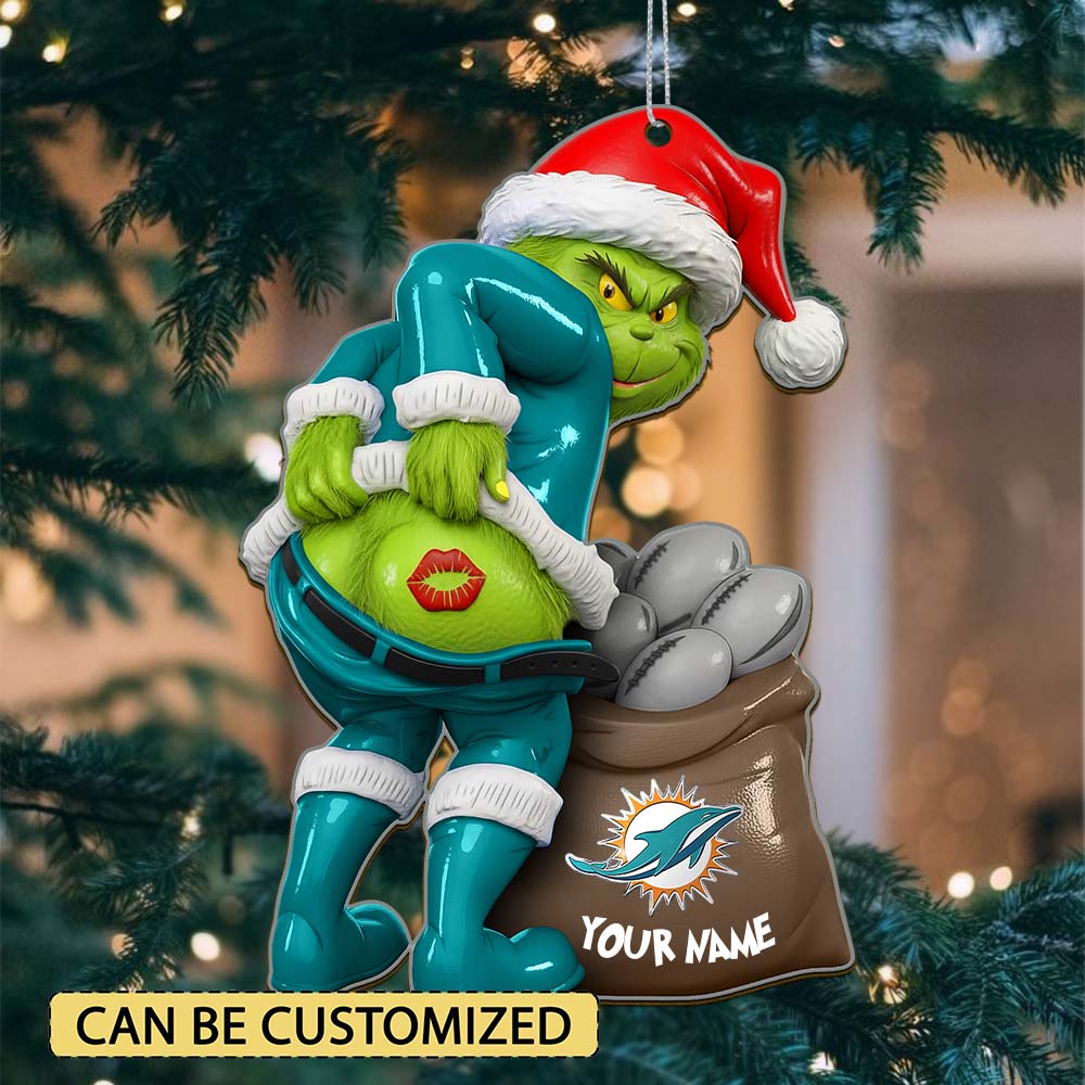 Sportswearmerch Miami Dolphins NFL The Grinch x Christmas Acrylic Ornament Gift For Fan